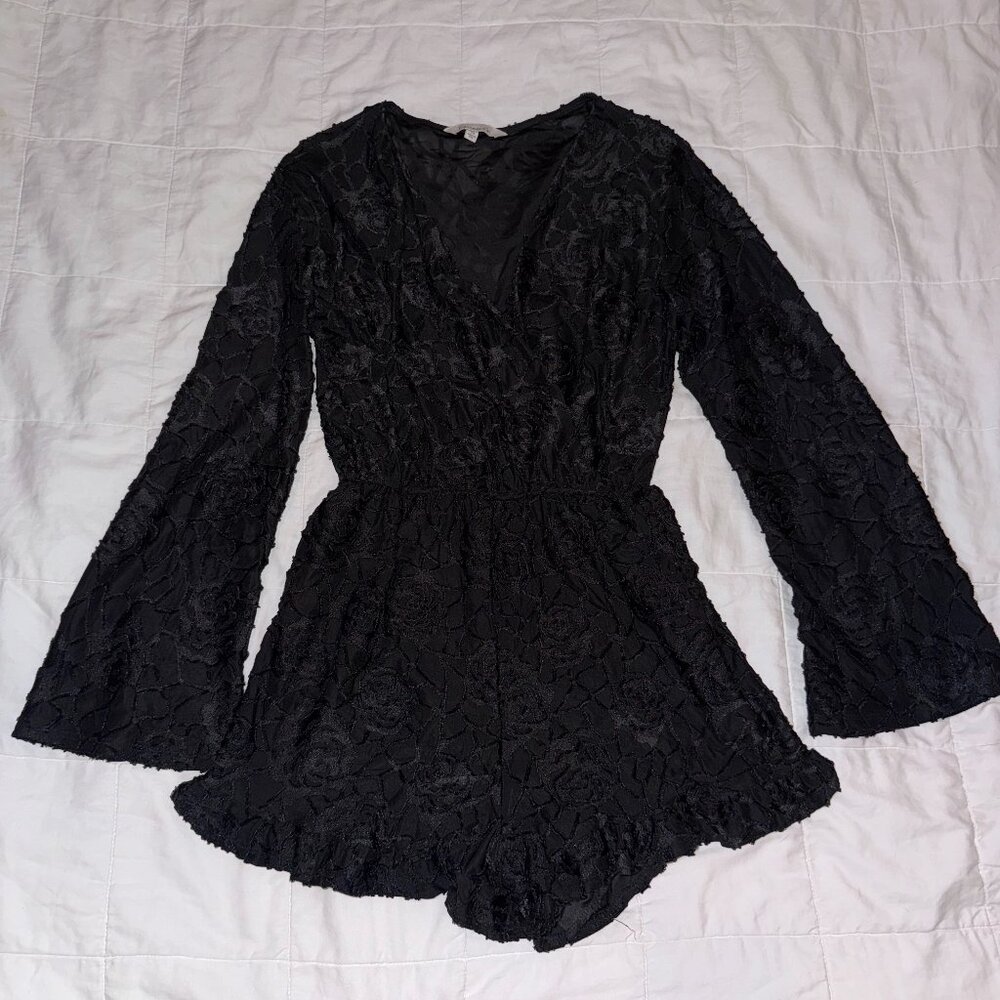 Francesca's Black Floral Pattern Romper